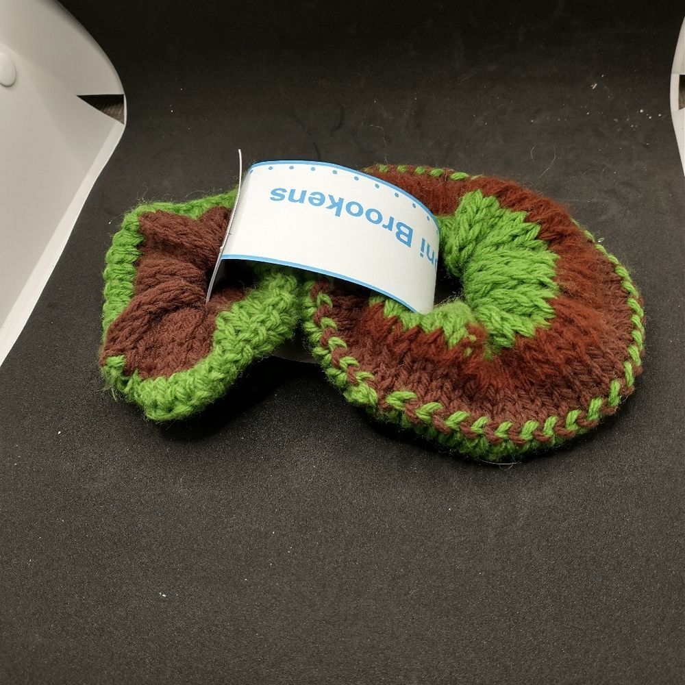 Hand Crafted Knit Scrunchies Green Brown Jumbo Hair Hair Band Accessory